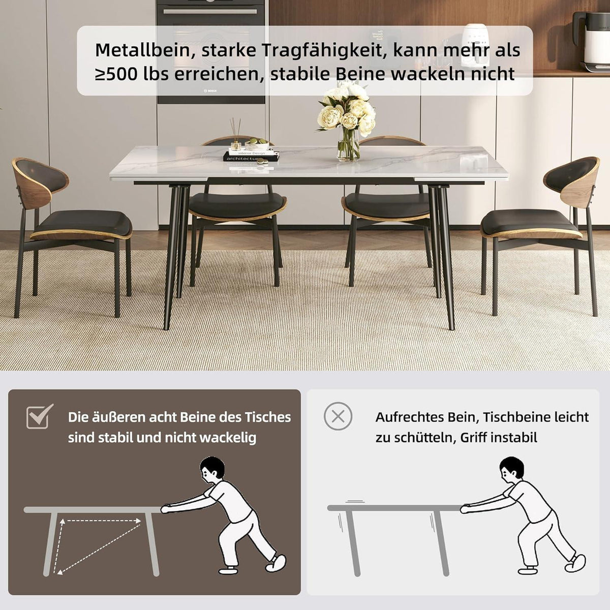Essgruppe modern, ausziehbar (160-240cm) mit 4 Stühlen
