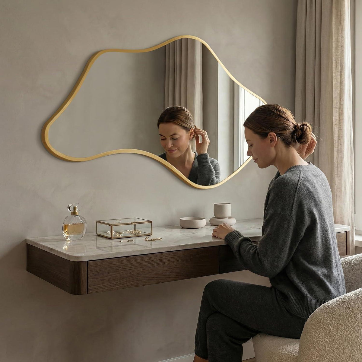 Wavy Wandspiegel Gold, 110x65cm - Moderner Badezimmer Spiegel