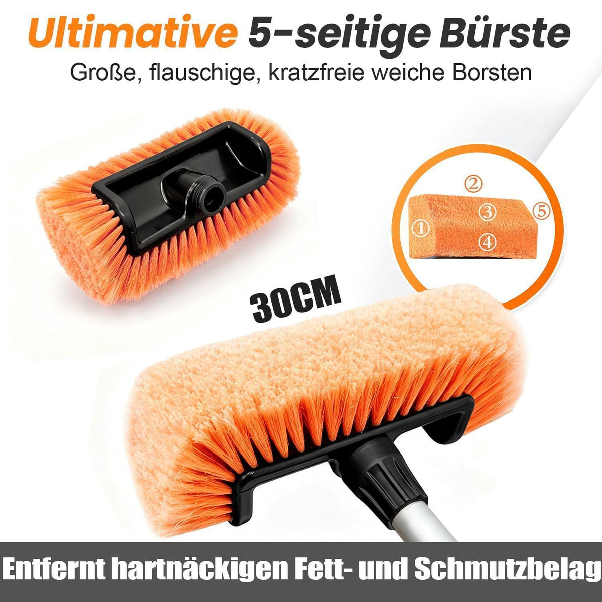 Autowaschbürste mit langem Griff und Wasseranschluss, 160cm