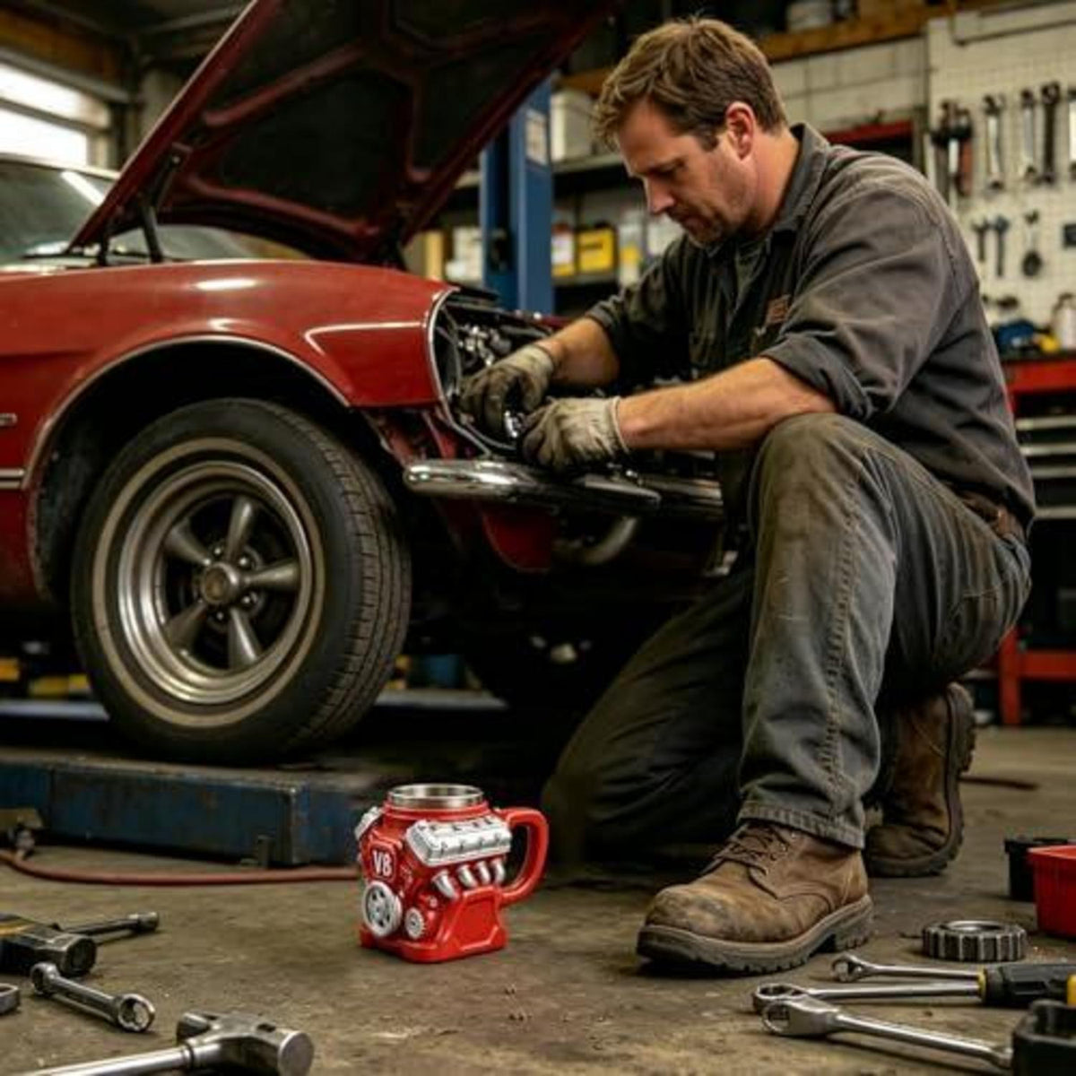 V8 Motor Kaffeetasse – 3D Motorsägen Design Becher