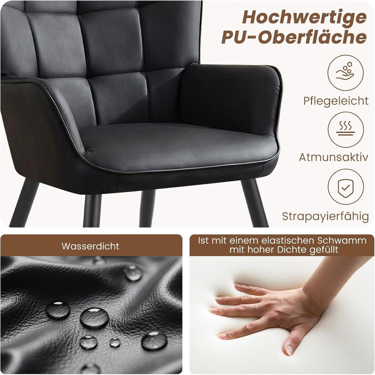 2er Set Ohrensessel Wohnzimmer Schwarz - Skandinavischer Stil