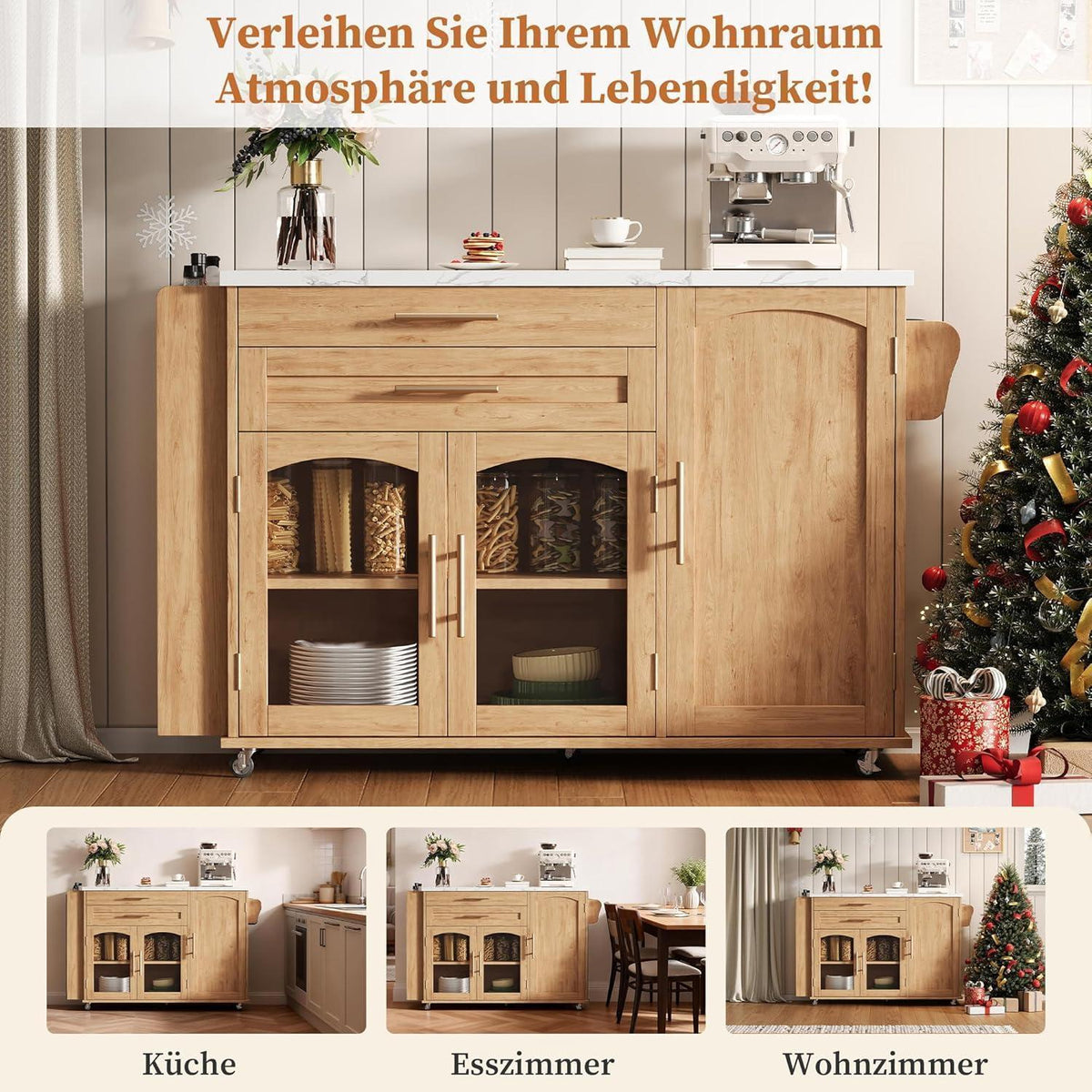 Küchenwagen mit Rollen & Klappplatte – Servierwagen für Küche