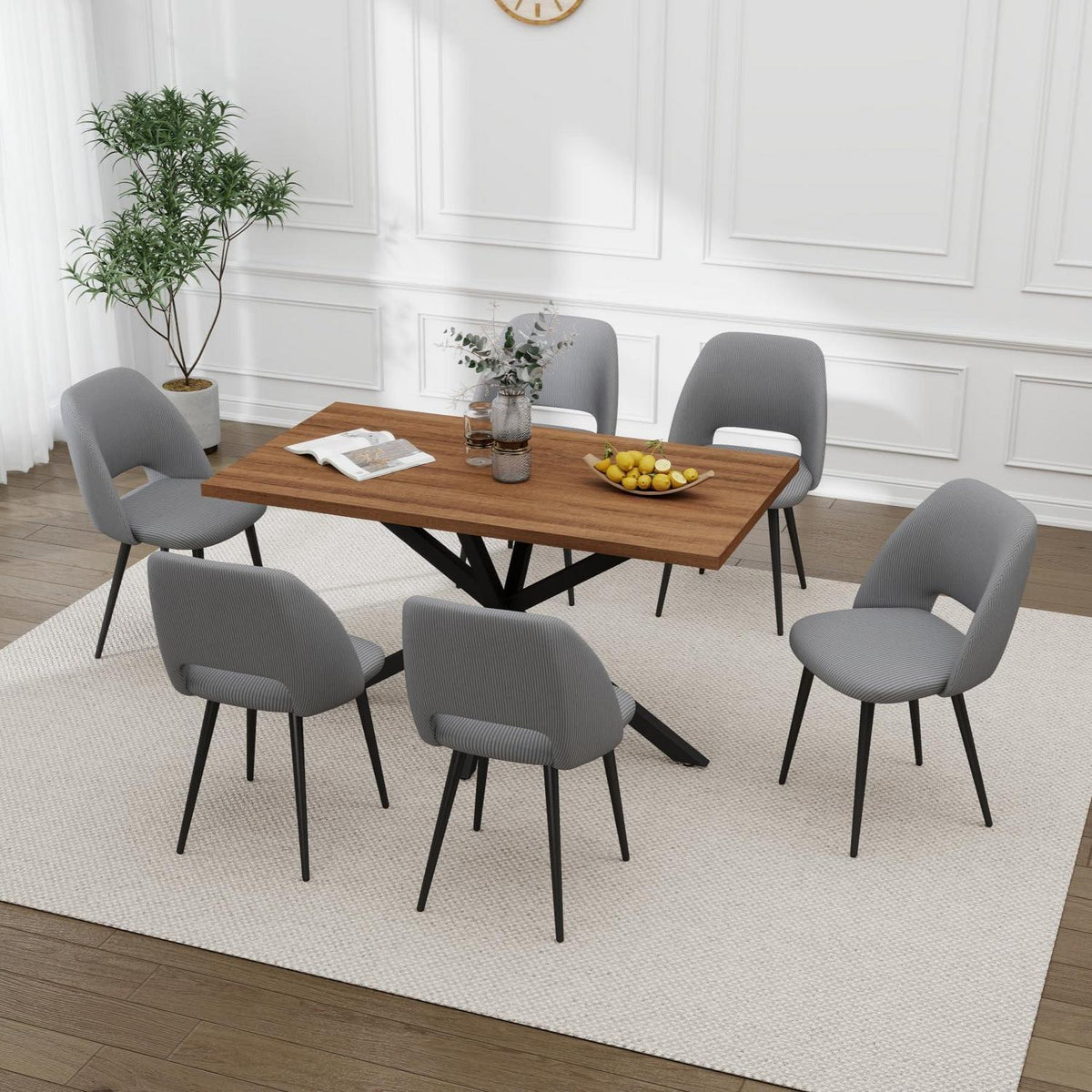 Esstisch Set mit 6 Cord-Stühlen – Modernes Esszimmer-Ensemble