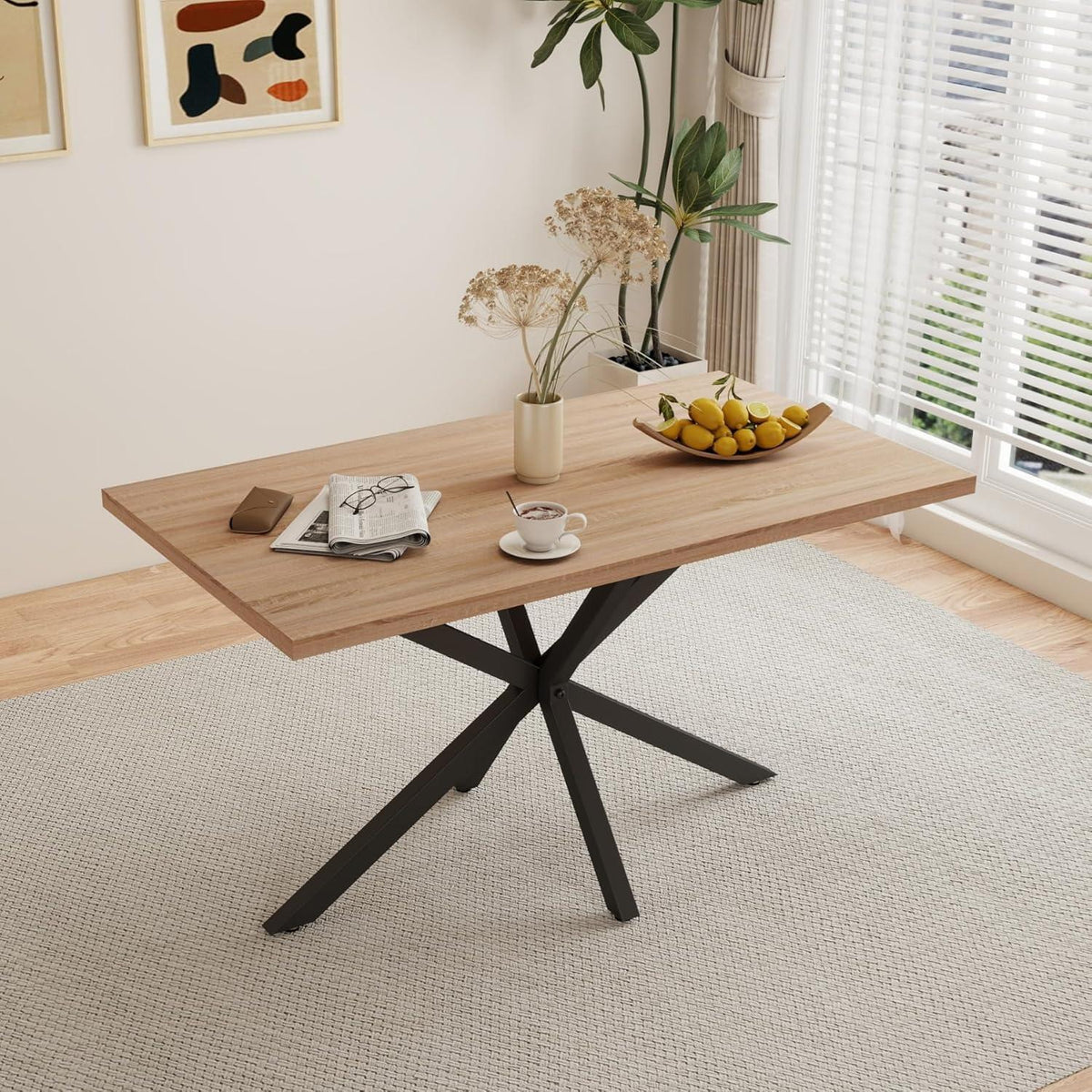 Moderner Esstisch Set mit 6 Cord-Stühlen (140x80cm)