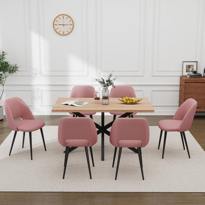 Esstisch Set mit 6 Cord-Stühlen – Modern & Rosa