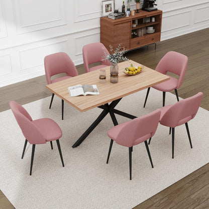 Esstisch Set mit 6 Cord-Stühlen – Modern & Rosa