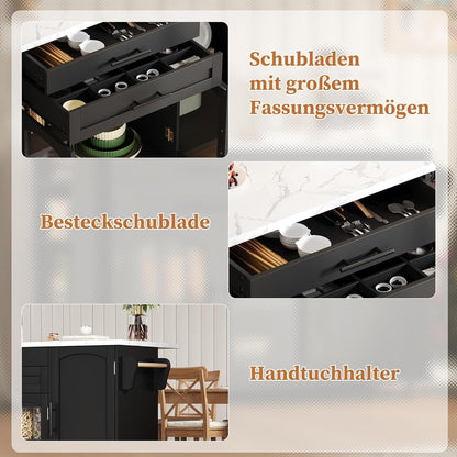 Küchenwagen mit Rollen & Klappplatte – Servierwagen Schwarz