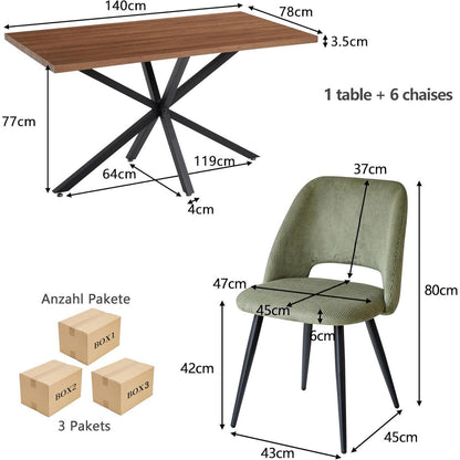 Esstisch Set mit 6 Cord-Stühlen – Modern & Komfortabel