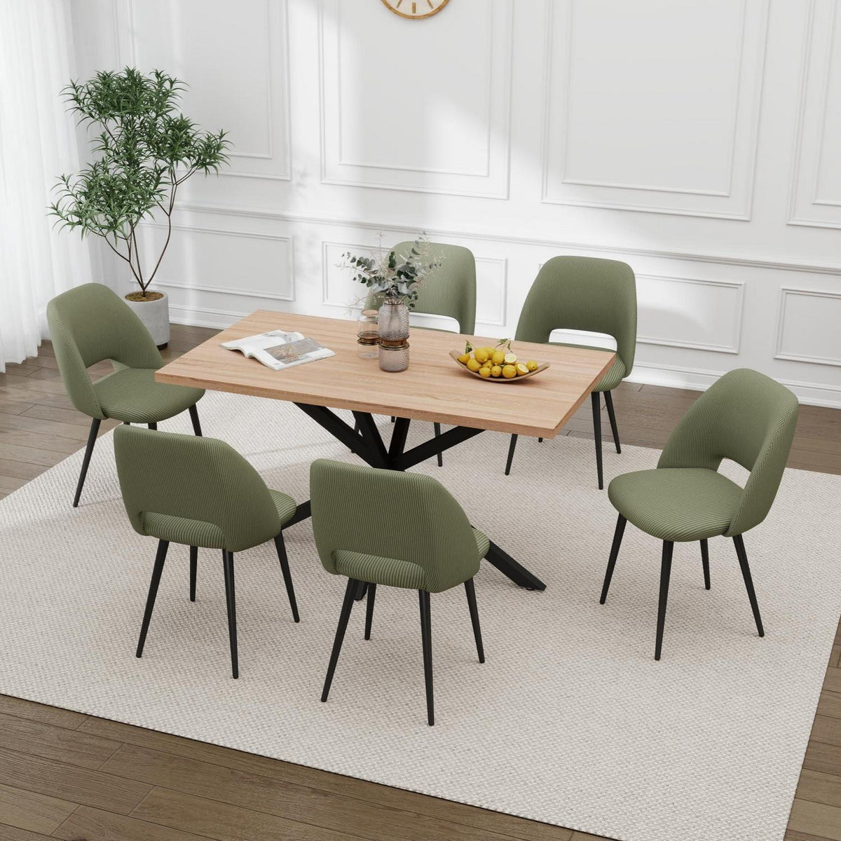 Moderner Esstisch Set mit 6 Cord-Stühlen (140x80cm)