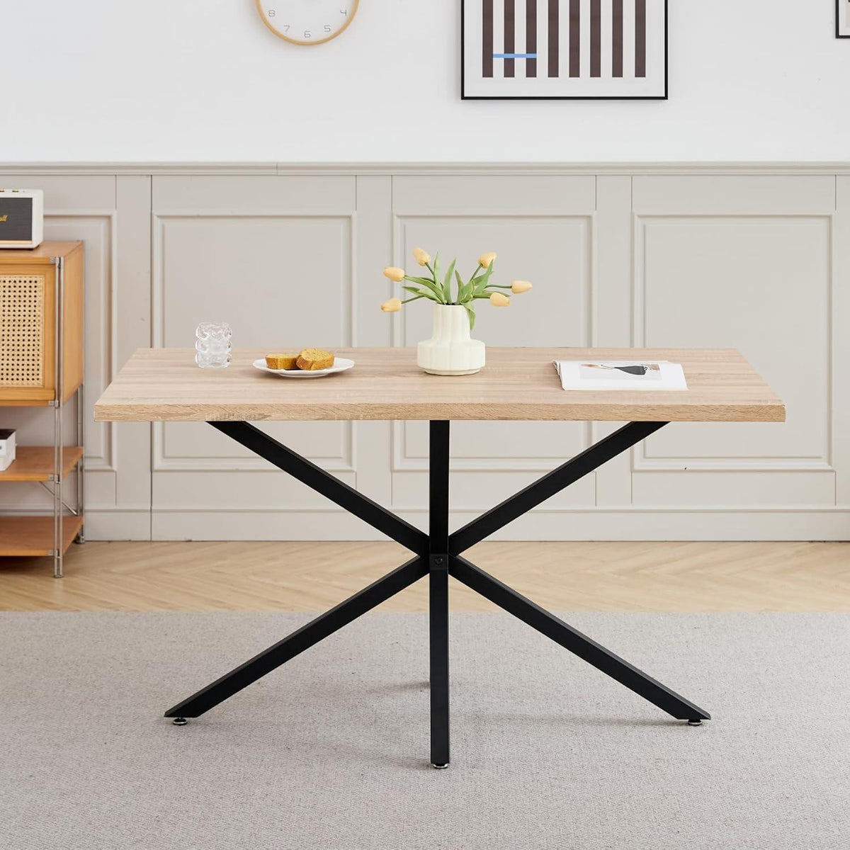 Moderner Esstisch Set mit 6 Cord-Stühlen (140x80cm)