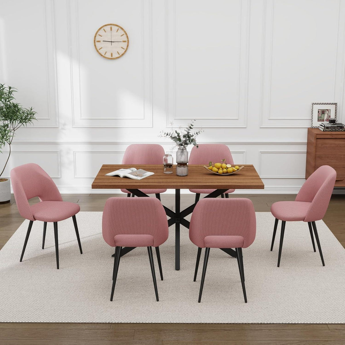 Esstisch Set mit 6 Cord-Stühlen – Modern & Komfortabel
