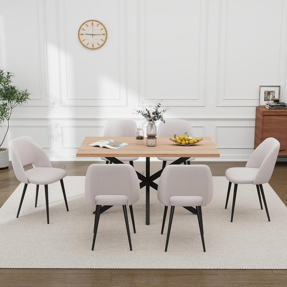 Moderner Esstisch Set mit 6 Cord-Stühlen – 140x80cm