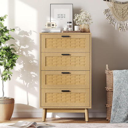 Kommode 4 Schubladen Holz – Flechtoptik, 55x40x95cm