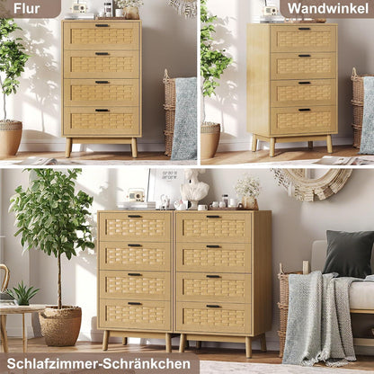 Kommode 4 Schubladen Holz – Flechtoptik, 55x40x95cm