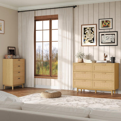 Kommode 4 Schubladen Holz – Flechtoptik, 55x40x95cm