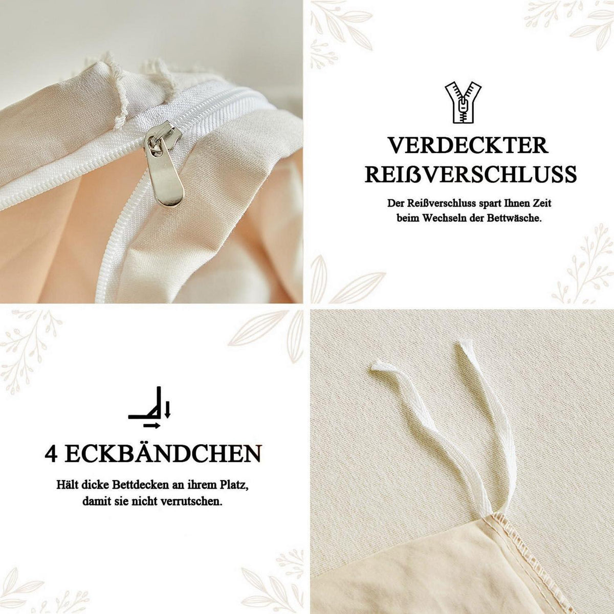 Bettwäsche-Set Boho Beige mit Herzstickerei 220x240cm