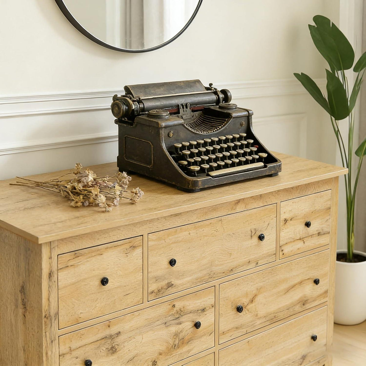Kommode 7 Schubladen – Natürlicher Sideboard für Wohn & Schlafzimmer