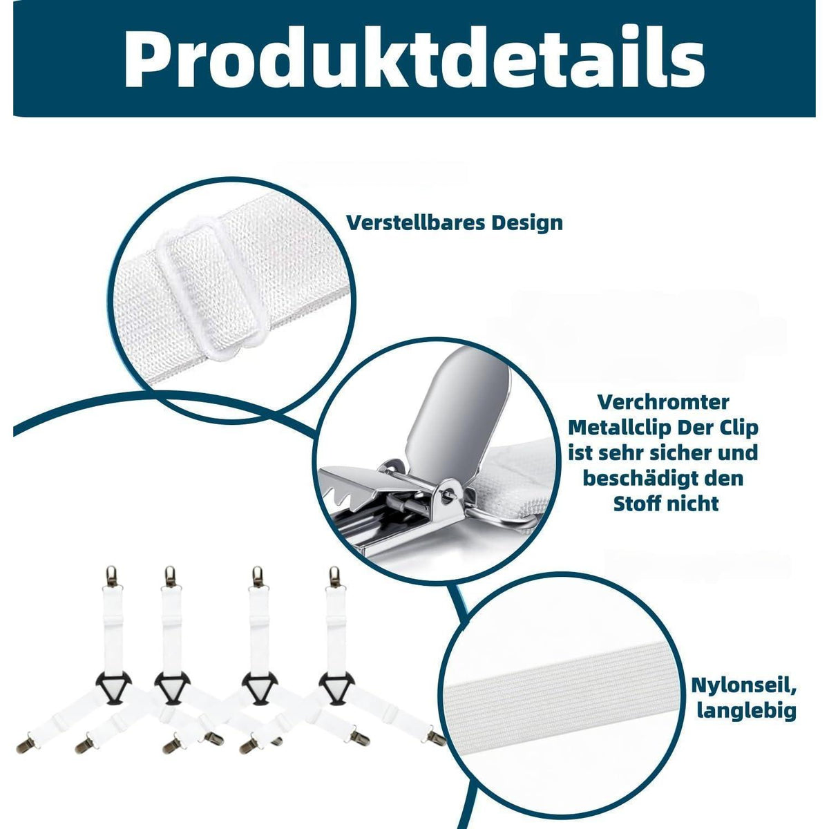 Verstellbare Bettlaken Spanner Set (4er Pack) – Dreieckig & Robust