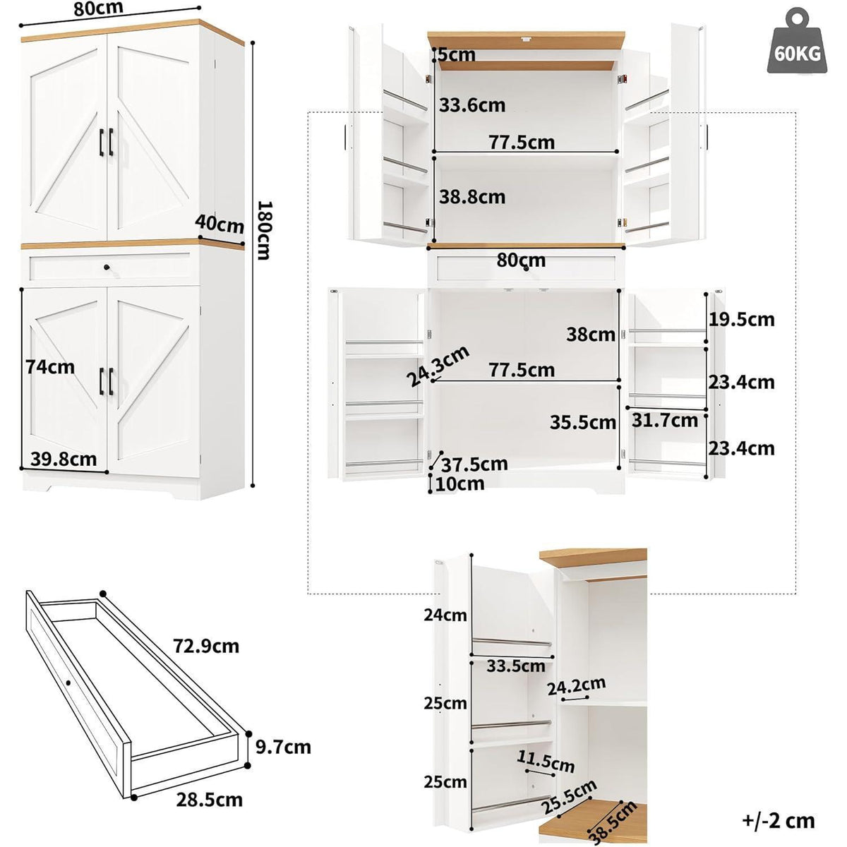 Weißer Buffetschrank mit 12 Fächern & Schubladen