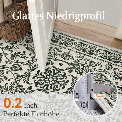 Vintage Teppich Schwarz 160x230cm – Waschbarer Wohnzimmerteppich