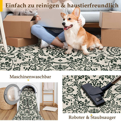 Vintage Teppich Schwarz 160x230cm – Waschbarer Wohnzimmerteppich