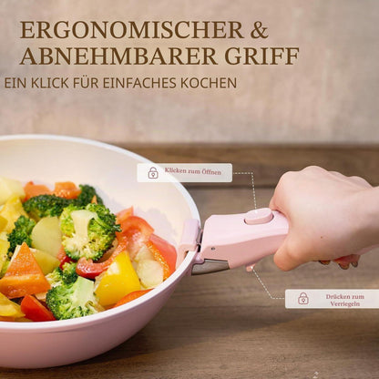 23-teiliges Keramik Topfset Rosa – Antihaft & Stapelbar