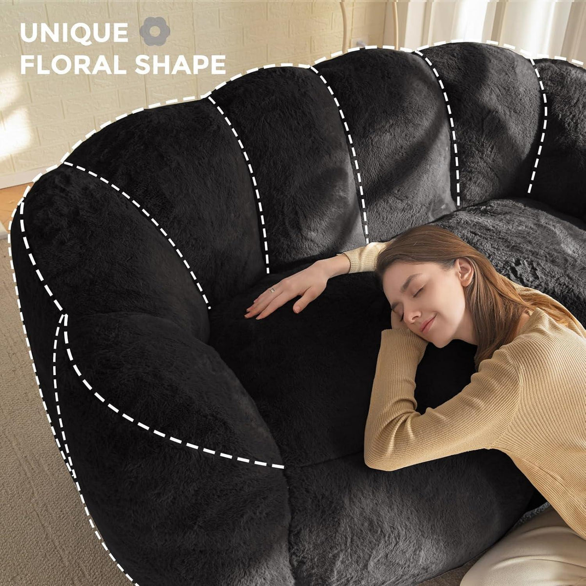 Floral Sitzsack mit Memory Foam – Bequemes Kunstfell Sofa