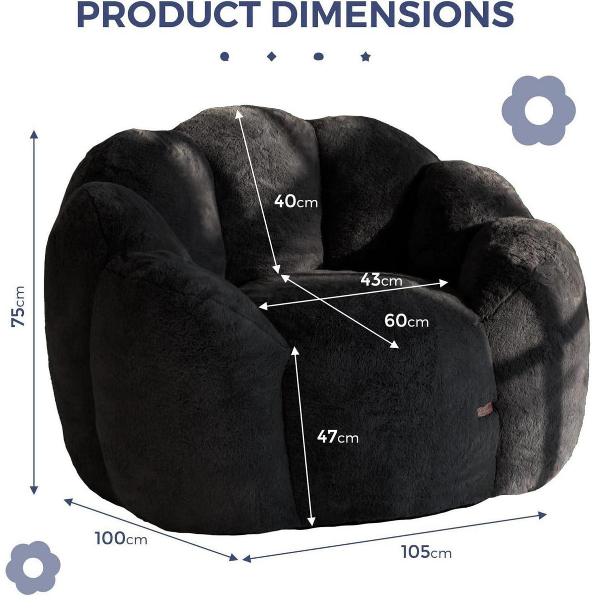 Sitzsack Erwachsene mit Memory-Foam & Kunstfell, Floral