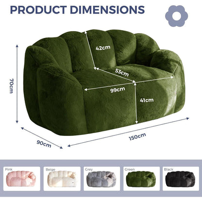 Floral Sitzsack mit Memory-Foam – Weiches Kunstfell Sofa 150x90x80