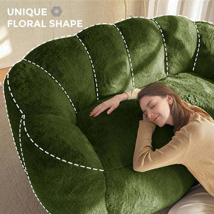 Floral Sitzsack mit Memory-Foam – Weiches Kunstfell Sofa 150x90x80