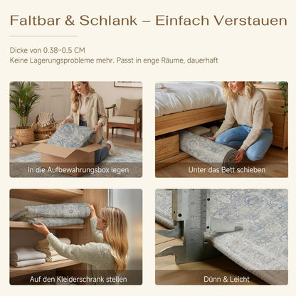 Waschbarer Wohnzimmerteppich Blau 200x300cm Vintage Design