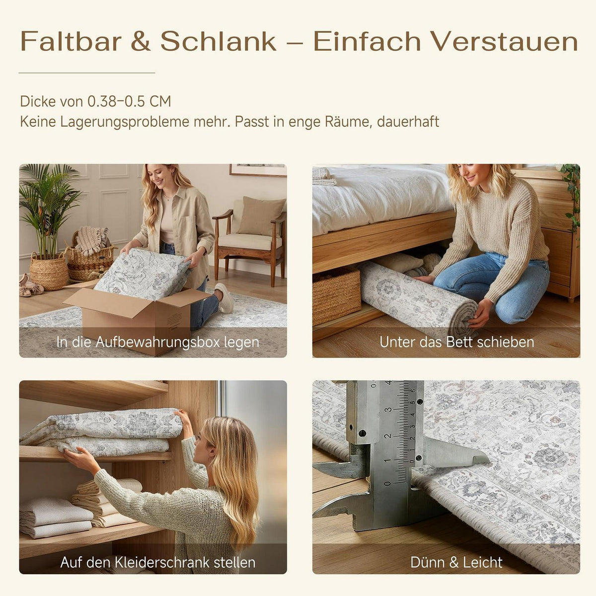 Grauer Läufer 60x240cm – Waschbarer Flurteppich mit Rutschfestem Boden