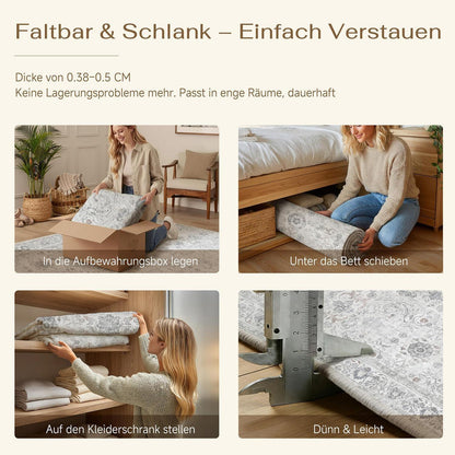 Grauer Läufer 60x240cm – Waschbarer Flurteppich mit Rutschfestem Boden