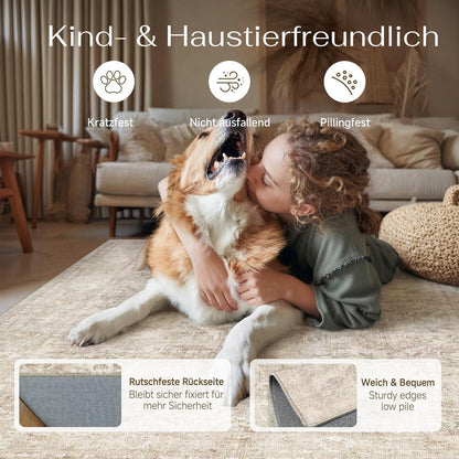Beiger Wohnzimmerteppich 160x230cm – Waschbar & Rutschfest