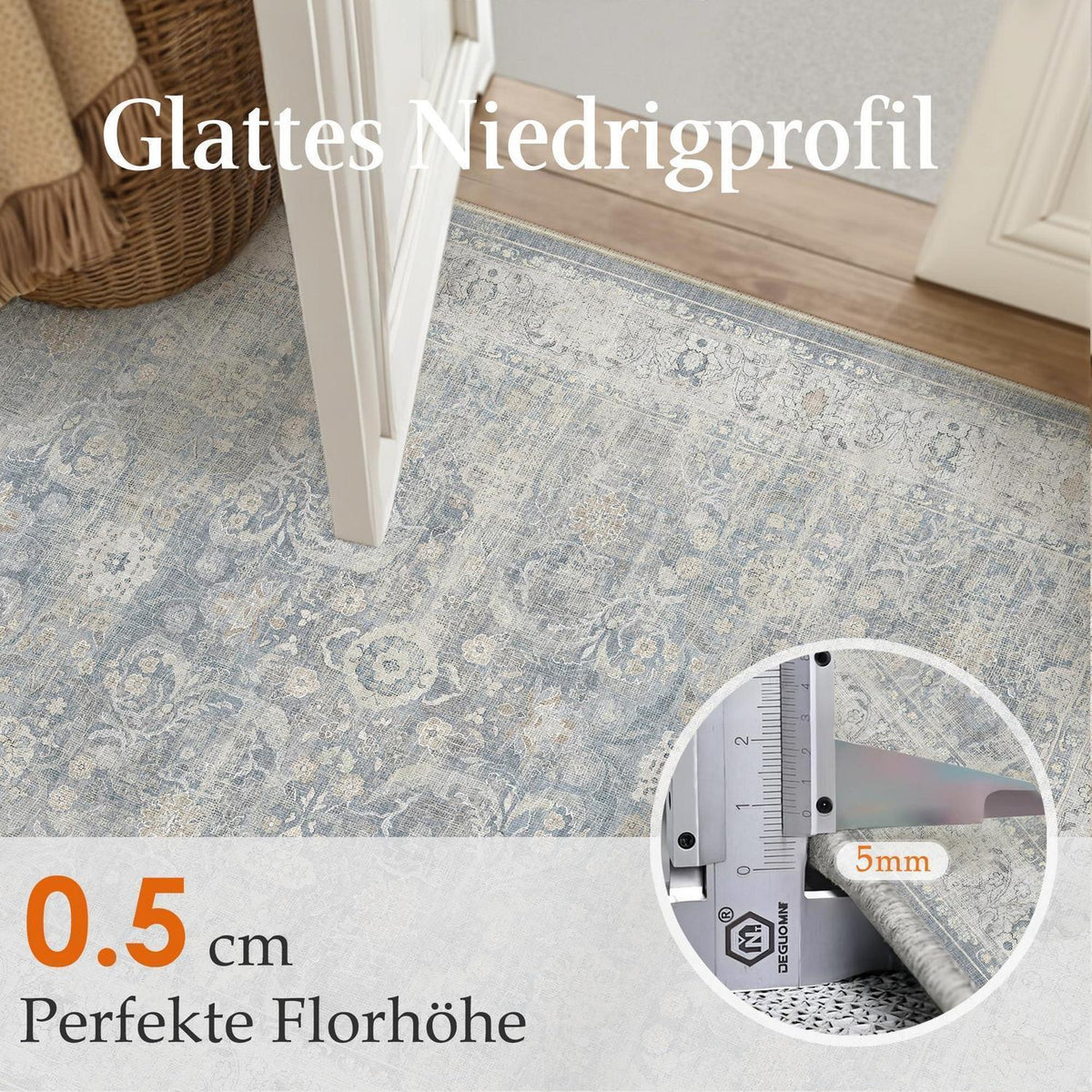 Waschbarer Wohnzimmerteppich Blau 160x230cm – Vintage Kurzflor