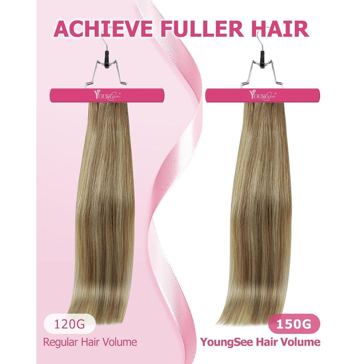 Echthaar Clip-Ins Ombre Hellbraun-Platinblond 60cm