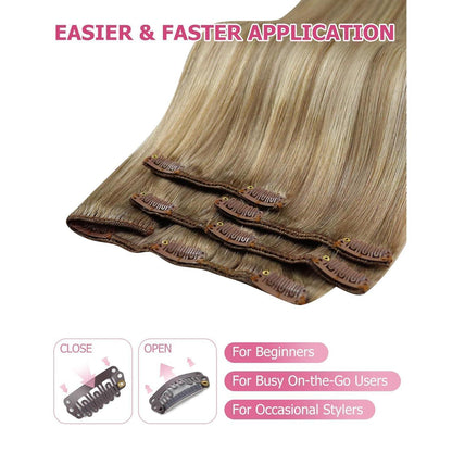 Echthaar Clip-Ins Ombre Hellbraun-Platinblond 60cm
