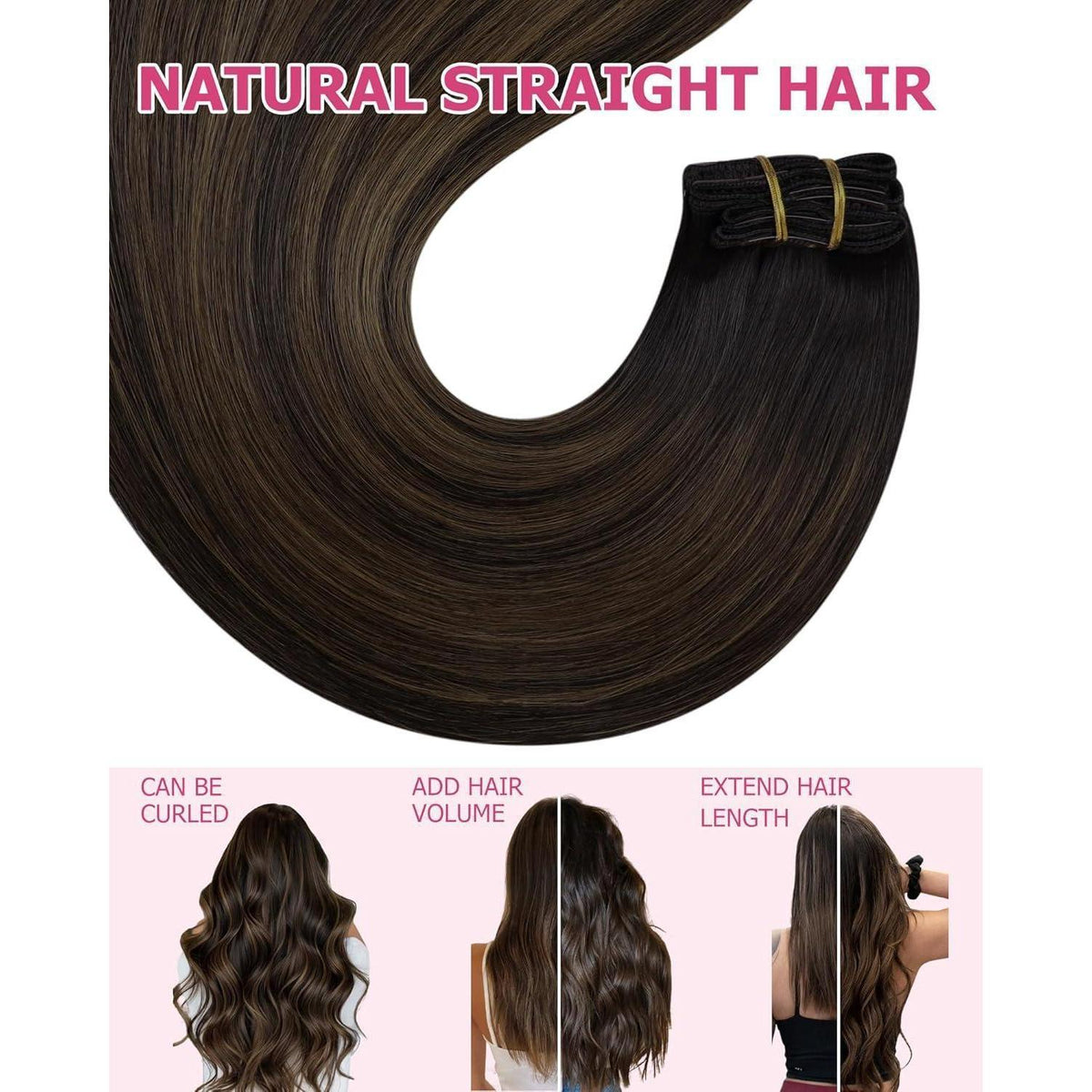 Clip-in Echthaar Extensions Balayage Dunkelbraun-Hellbraun 60cm