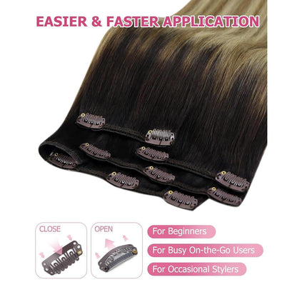 Clip-in Echthaarverlängerung Braun-Blond Ombre 60cm