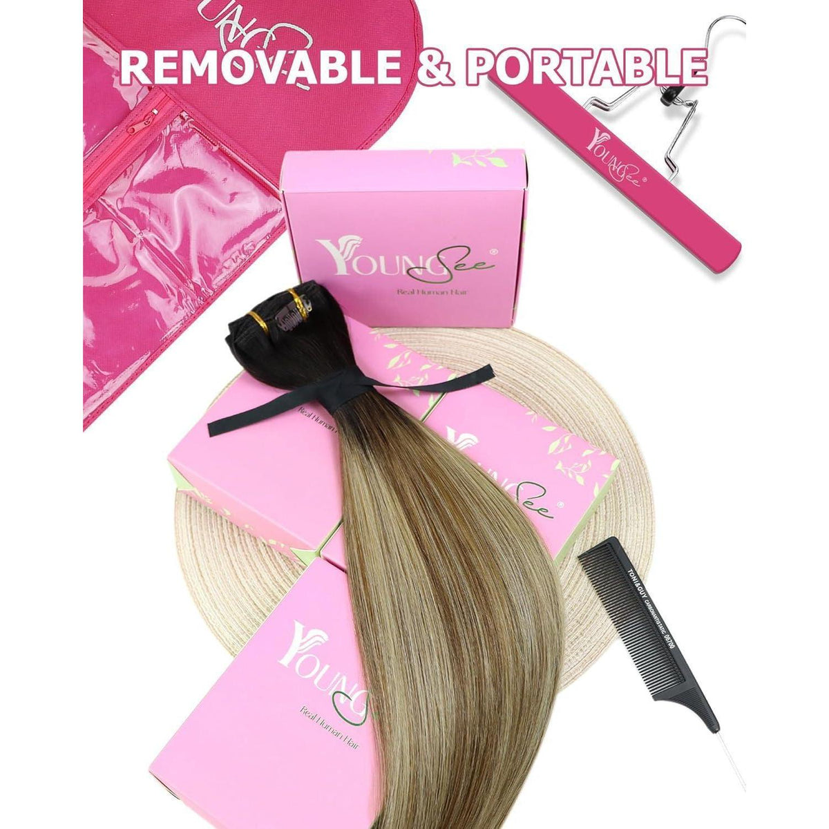 Clip-in Echthaarverlängerung Braun-Blond Ombre 60cm