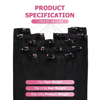 60cm Echthaar Extensions Schwarz Clip-in Haarverlängerung 120g