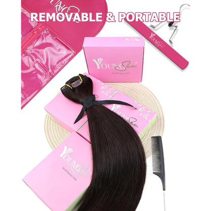 Clip-in Echthaarverlängerung Braun 60cm – 150g