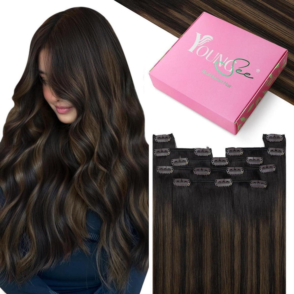 Echthaar Clip-in Extensions 60cm braun Balayage