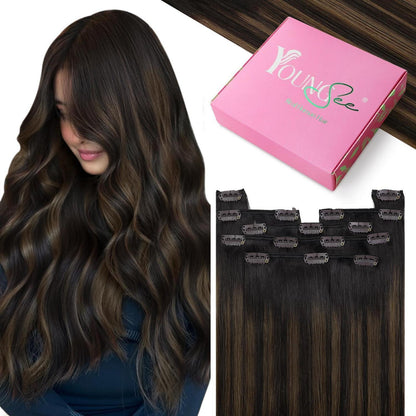 Echthaar Clip-in Extensions 60cm braun Balayage