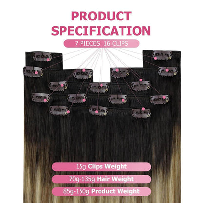 Echthaar Clip-in Extensions Ombré Braun Blond 60cm