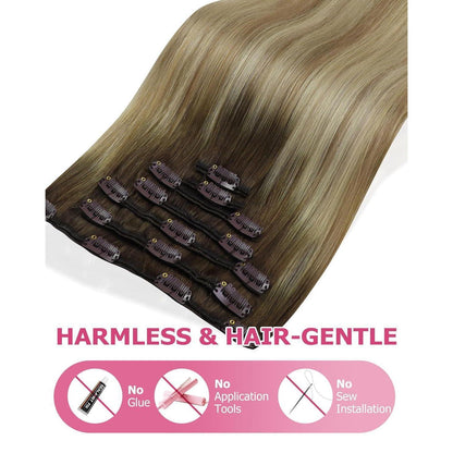 Ombre Braun-Blond Clip-in Echthaarverlängerung 60cm