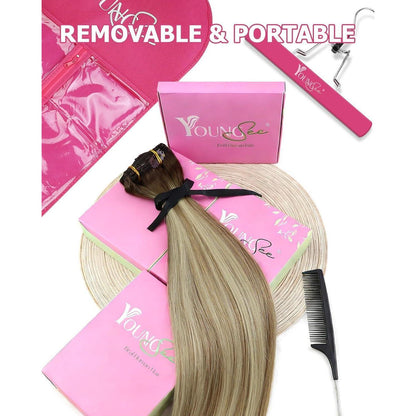 Ombre Braun-Blond Clip-in Echthaarverlängerung 60cm