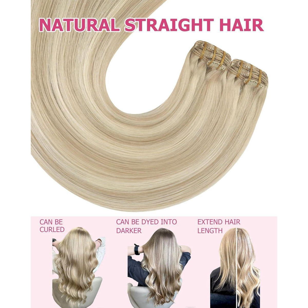 Blond Clip-in Extensions Echthaar 55cm – Aschblond & Platinblond