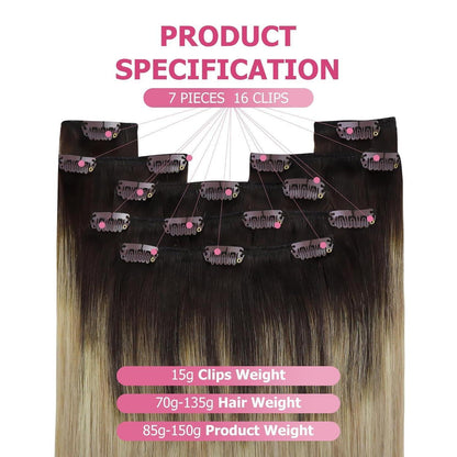 Echthaar Clip-in Extensions Ombre Blond bis Dunkelbraun