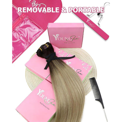 Echthaar Clip-in Extensions Ombre Blond bis Dunkelbraun